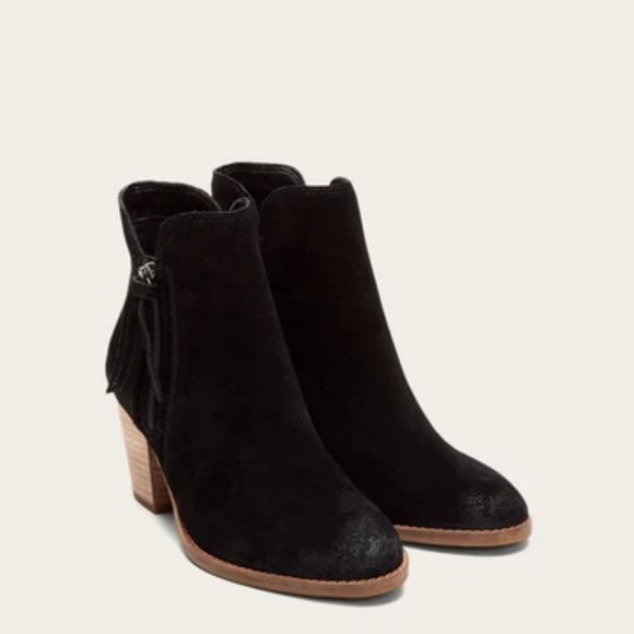 FRYE Black Suede Ankle Heeled Booties